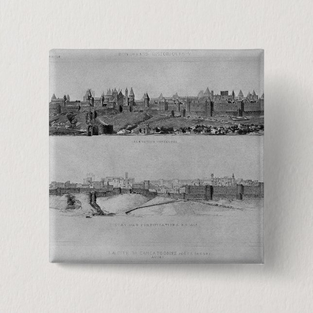 View of Carcassonne from the west side 15 Cm Square Badge (Front)
