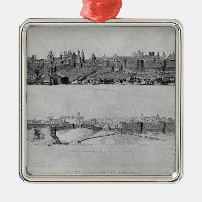 View of Carcassonne from the west side Metal Tree Decoration (Front)