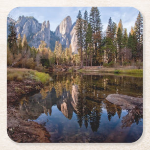 View of Cathedral Peaks Square Paper Coaster