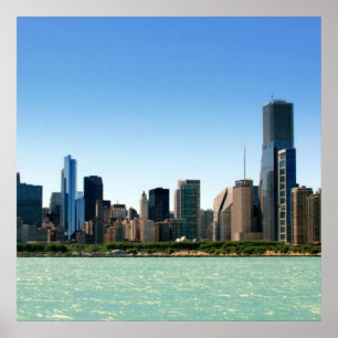 View of Chicago skyline by Lake Michigan Poster