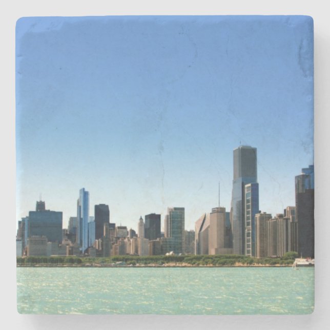 View of Chicago skyline by Lake Michigan Stone Coaster (Front)
