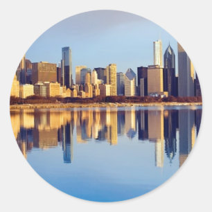 View of Chicago skyline with reflection Classic Round Sticker