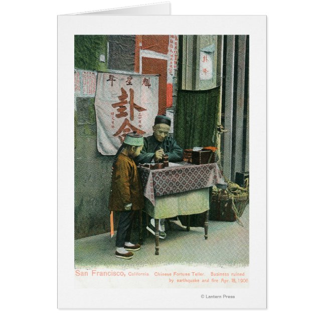 View of Chinese Fortune Teller at Desk (Front)
