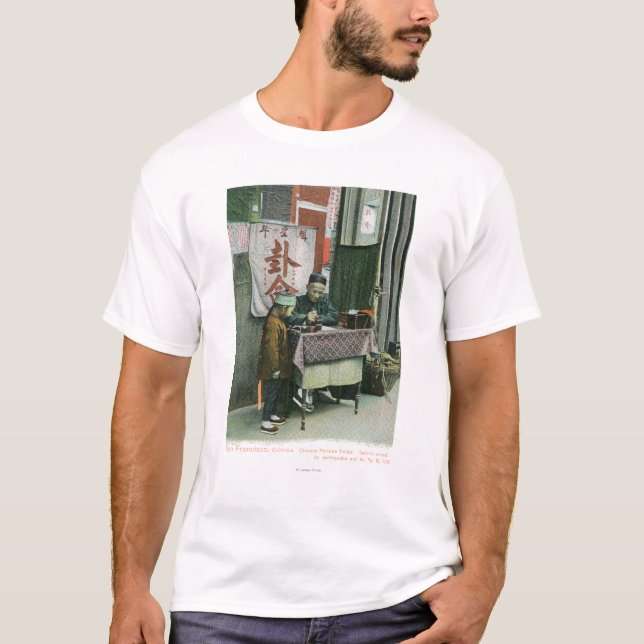 View of Chinese Fortune Teller at Desk T-Shirt (Front)