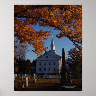 View of Church from Cemetery Golden Fall Foliage Poster