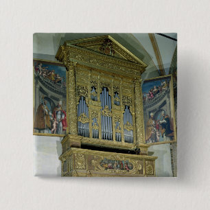 View of church organ, c.1590 15 cm square badge