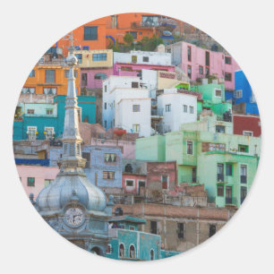 View of city buildings classic round sticker