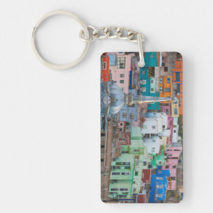 View of city buildings key ring