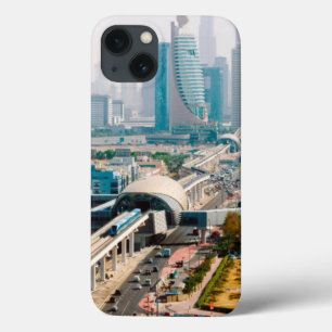 View of city metro line and skyscrapers iPhone 13 case