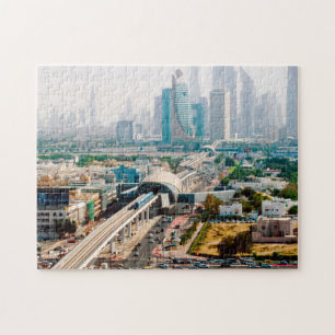 View of city metro line and skyscrapers jigsaw puzzle