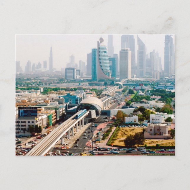 View of city metro line and skyscrapers postcard (Front)