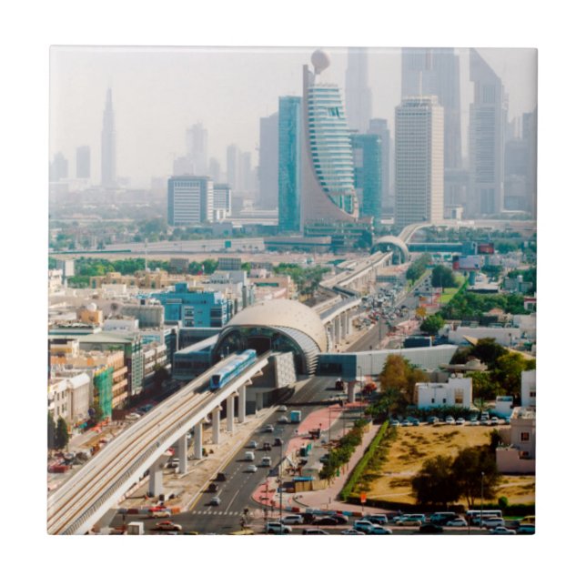 View of city metro line and skyscrapers tile (Front)