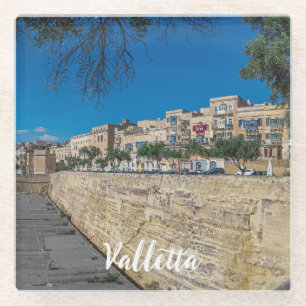 View of city wall and harbor in Valletta Glass Coaster