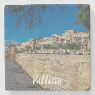 View of city wall and harbor in Valletta Stone Coaster