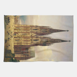 View of Cologne Cathedral Gothic majesty Tea Towel
