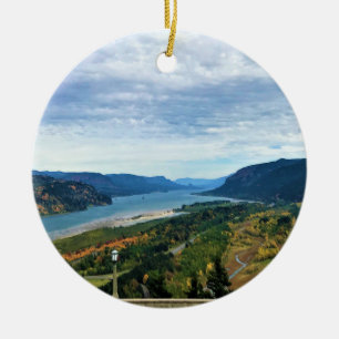 View of Columbia River, Columbia River Gorge, OR Ceramic Tree Decoration