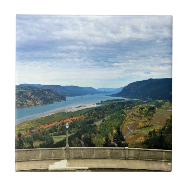 View of Columbia River, Columbia River Gorge, OR Tile (Front)