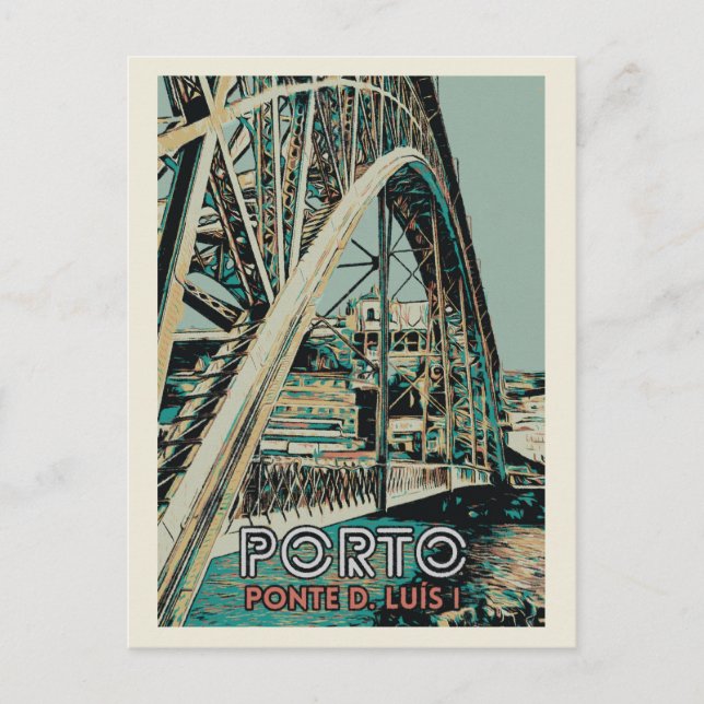 View of D. Luis Bridge illustration Porto Portugal Postcard (Front)
