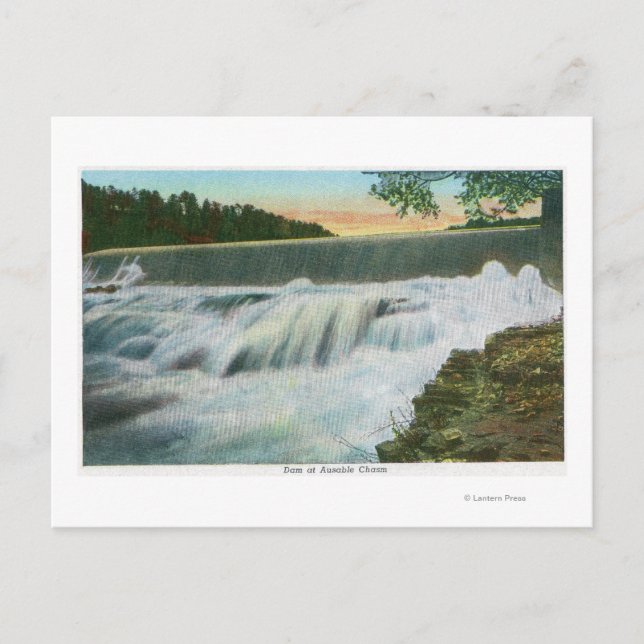 View of Dam at Ausable Chasm Postcard (Front)