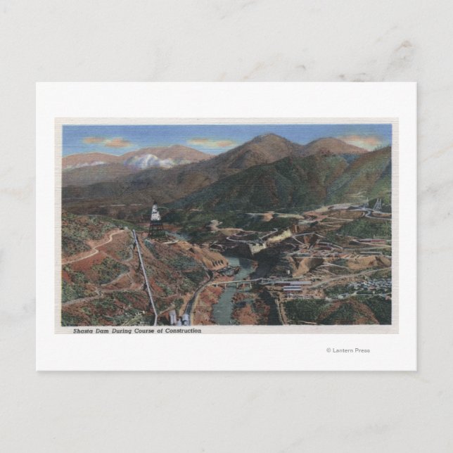 View of Dam During Construction Postcard (Front)