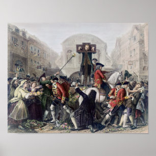 View of Daniel Defoe in the pillory at Temple Bar Poster