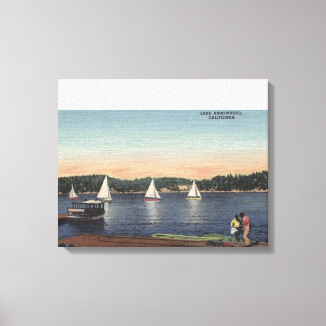 View of Dock, Lake, & Sailboats Canvas Print (Front)