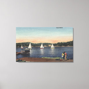 View of Dock, Lake, & Sailboats Canvas Print