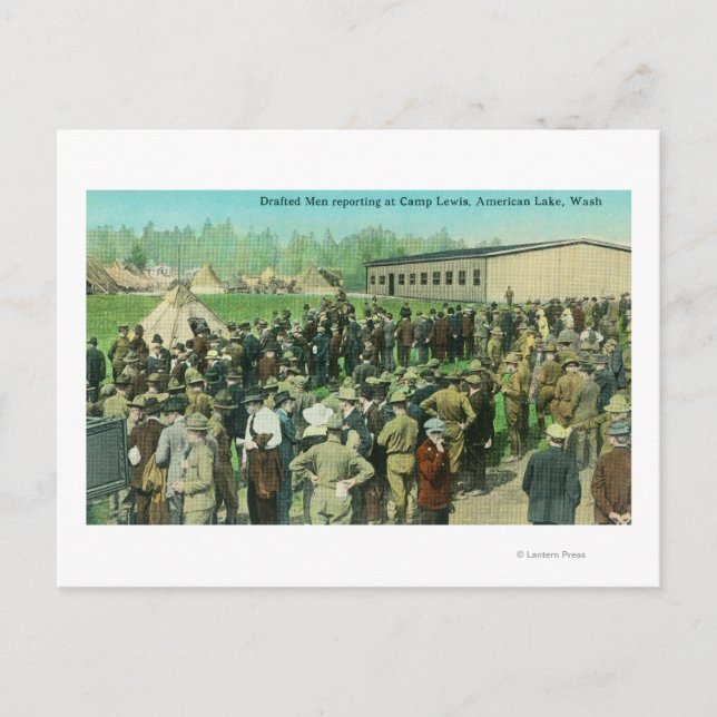View of Drafted Soldiers Reporting for Duty Postcard (Front)