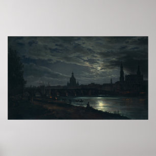 View of Dresden by Moonlight Poster