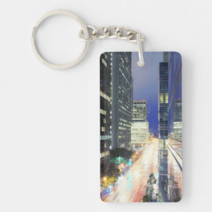 View of financial district office buildings key ring
