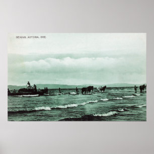 View of Fishermen Seine Fishing, Horse Carts Poster