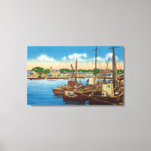 View of Fishing Boats at Harbour Canvas Print
