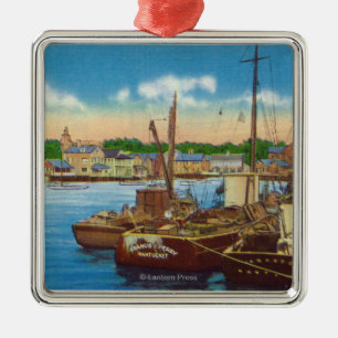 View of Fishing Boats at Harbour Metal Tree Decoration