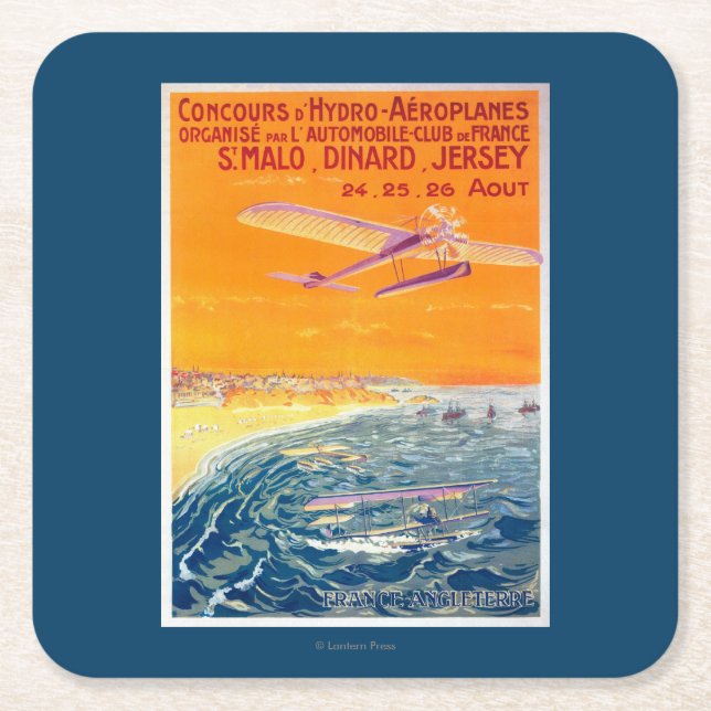 View of Float Planes in Air and Water Poster Square Paper Coaster (Front)