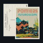 View of futuroscope theme park Poitiers, France Postcard<br><div class="desc">For all Poitiers and Futuroscope lovers or for those who like to share their travels with their friends. Retro postcard with view of the Futuroscope theme park,  France illustration.</div>