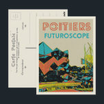View of futuroscope theme park Poitiers, France Postcard<br><div class="desc">For all Poitiers and Futuroscope lovers or for those who like to share their travels with their friends. Retro postcard with view of the Futuroscope theme park,  France illustration.</div>