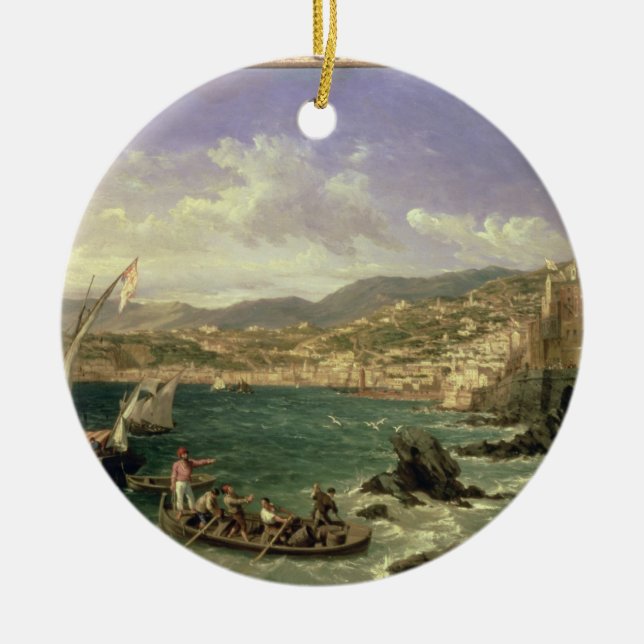 View of Genoa, 1854 (oil on canvas) Ceramic Tree Decoration (Front)