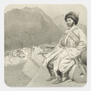 View of Ghimri and Portrait of Hadji-Mourad, plate Square Sticker