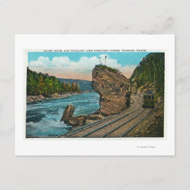 View of Giant Rock and Trolley Line through Postcard (Front)