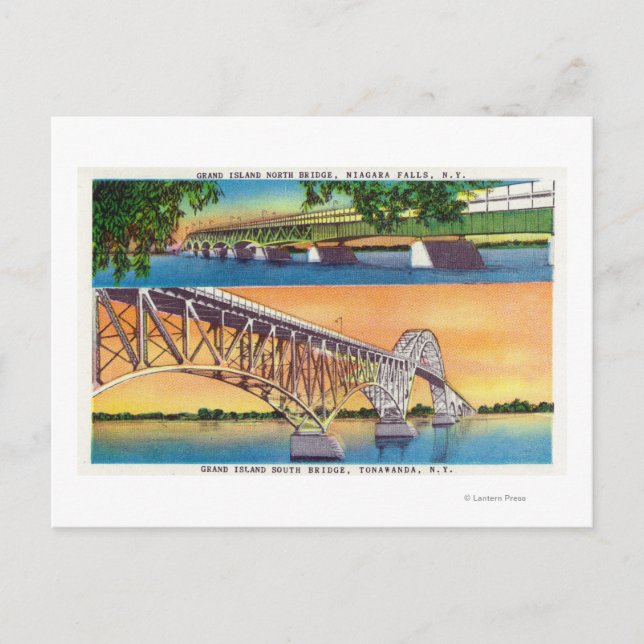 View of Grand Island North and South Bridges Postcard (Front)