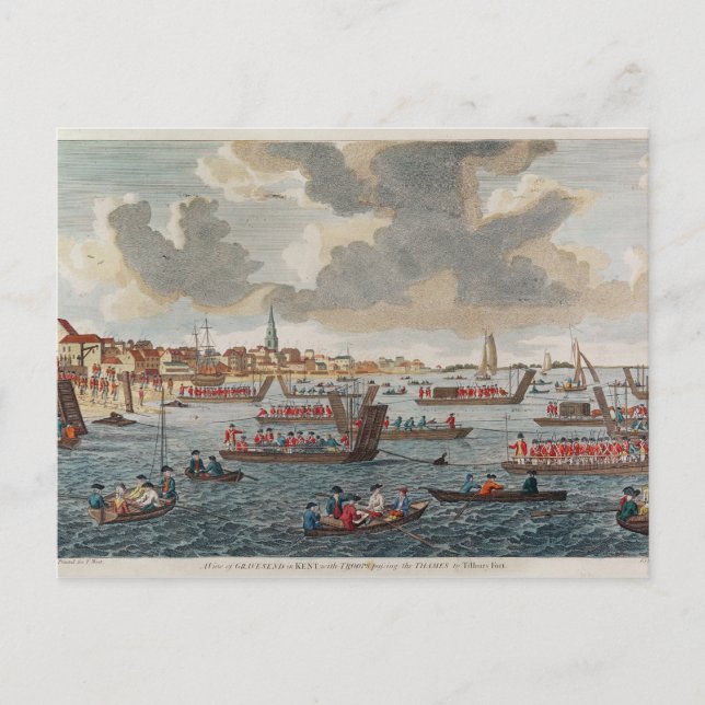 View of Gravesend with troops Postcard (Front)