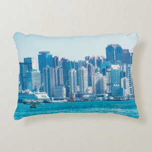 View of Hong Kong harbour at day time. asia,asian, Decorative Cushion