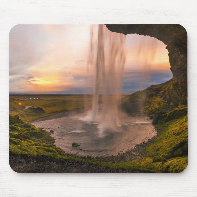 View of Iceland Seljalandsfoss Waterfall Mouse Mat (Front)