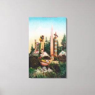 View of Indian Graves and Totempoles Canvas Print