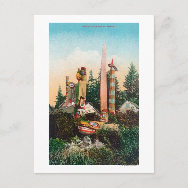 View of Indian Graves and Totempoles Postcard (Front)