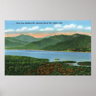 View of Indian Lake and Snowy Mountain Poster