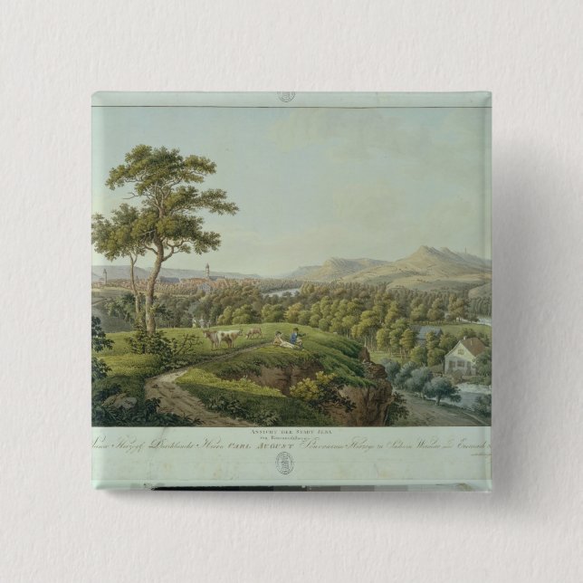 View of Jena from Rasenhuehlberg, c.1810 15 Cm Square Badge (Front)