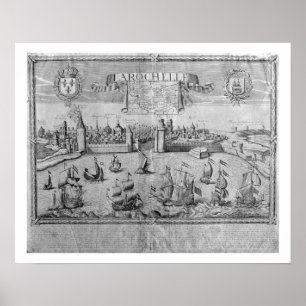 View of La Rochelle, signed by Jollain (engraving) Poster