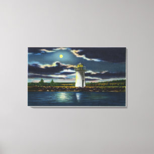 View of Lake Cobbosseecontee Lighthouse at Night Canvas Print