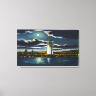 View of Lake Cobbosseecontee Lighthouse at Night Canvas Print